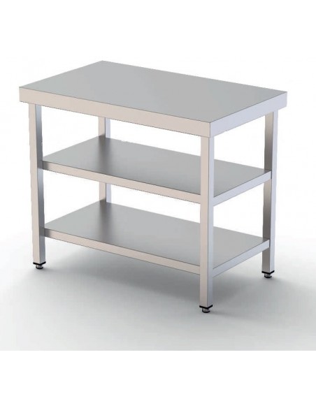 Mesa de Trabajo Acero inoxidable Central Con 2 Estantes