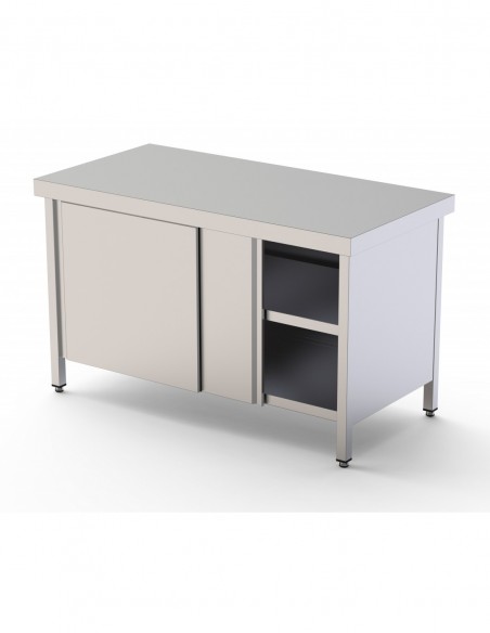 Mesa de Trabajo Acero inoxidable Central Con Puerta Corredera a 1 cara