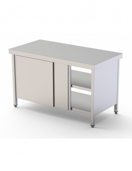 Mesa de Trabajo Acero inoxidable Central Con Puerta Corredera en Ambas Caras