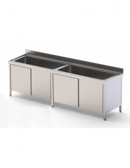 Fregadero Gran Capacidad Acero Inoxidable 2 Cubas Fondo 700 Con Mueble Con Puertas 1800x700x400h mm