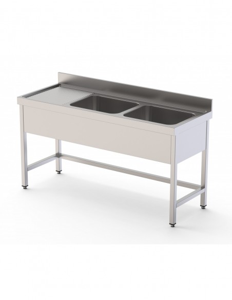 Fregadero Industrial Acero Inoxidable Con 2 Cubas y Escurridor Con mueble