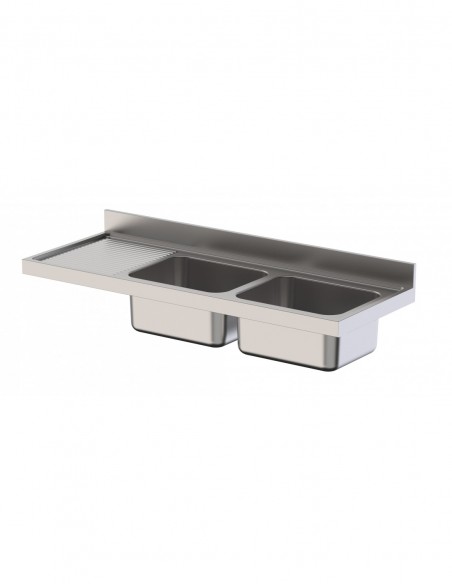 Fregadero Industrial Acero Inoxidable Con 2 Cubas y Escurridor Sin Mueble