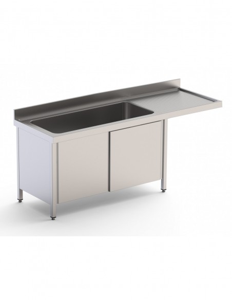 Fregadero Industrial Acero Inoxidable Gran Capacidad Fondo 700 Con Mueble Con 1 Cuba y Escurridor Con Puertas