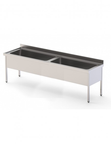 Fregadero Industrial Acero Inoxidable Gran Capacidad Fondo 700 Con Mueble Con 2 Cubas 1800x700x850h mm