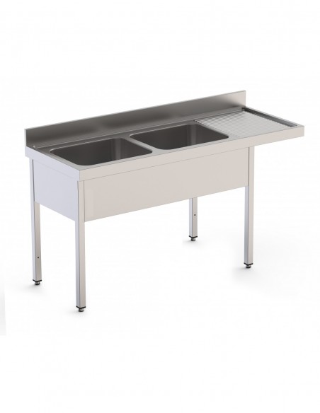 Fregadero Industrial Para Lavavajillas Acero Inoxidable Con 2 Cubas y Escurridor Con Mueble