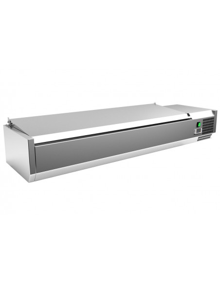 Vitrina 5 cubetas GN1/3 + 1 cubeta GN1/2 con TAPA de 1500x395x270h mm PEKIN VRX1500380SL