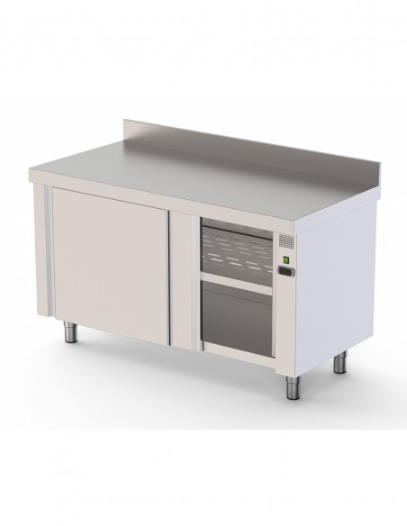 Mesa Caliente de Acero Inoxidable Central Con Puertas Correderas