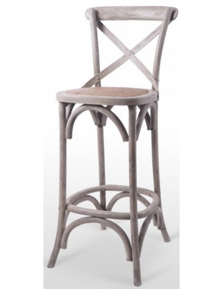 Taburete madera maciza de olmo con asiento de rattan TABURETE ELBA