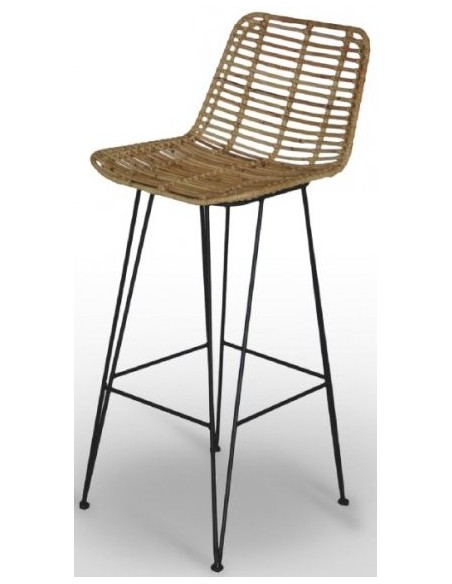 Taburete tubo de acero macizo y tejido rattan Kubú ZAMBIA