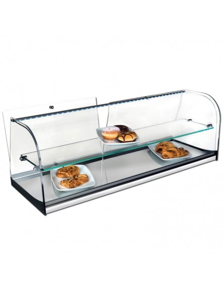 Vitrinas Neutras Cristal Curvo con Base en Acero Inoxidable Con Puertas INOX-VRCP100LED